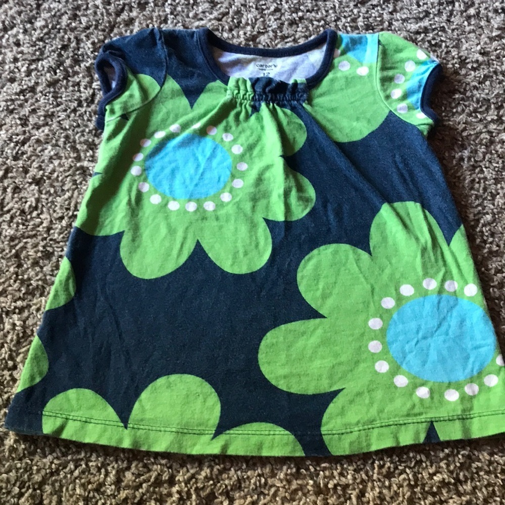 Carter’s Dark Blue and Green Short Sleeve Floral Top